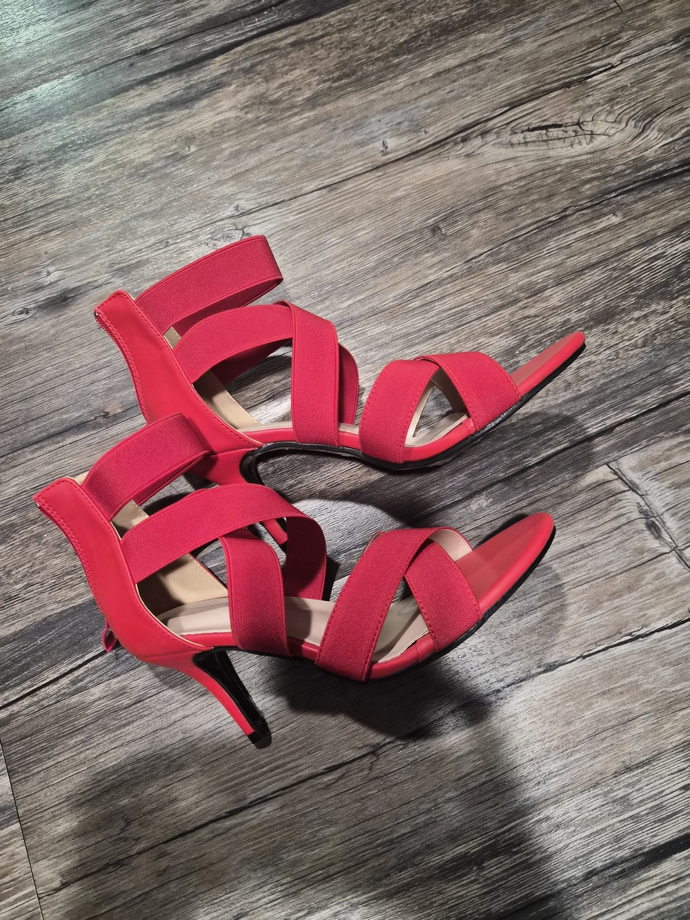 Red Strappy High Heel Sandals - Women's Chic Evening Shoes